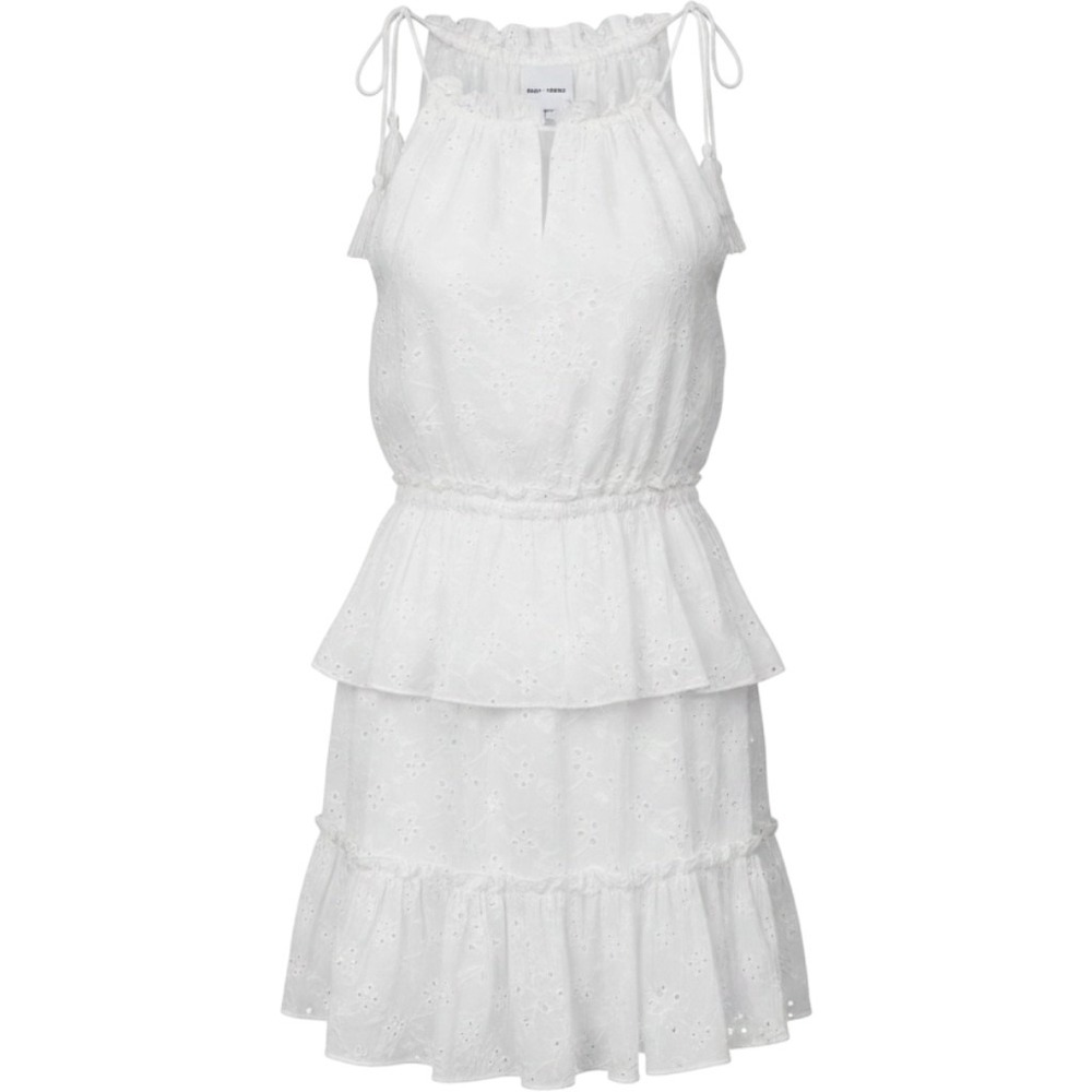 skylar+madison Eyelet Tiered Mini Dress S White Tassel Vacation Boho Cottagecore